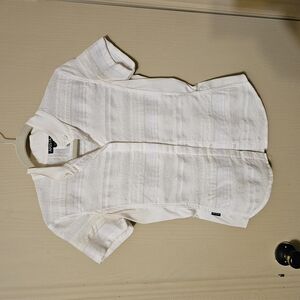 White Short Sleeve Button-Up Riding Shirt